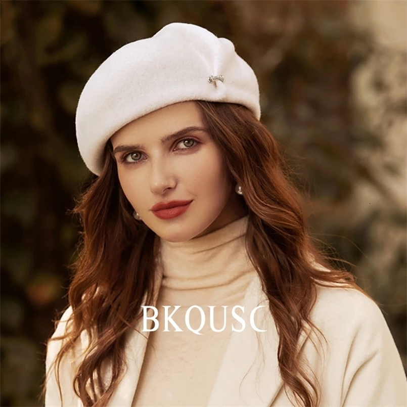 Womens Wool Beret Elegant Ladies British Vintage Painter Hat High Quality Woolen Solid Color Warm Felt Hat Berets Cashmere Caps 241226