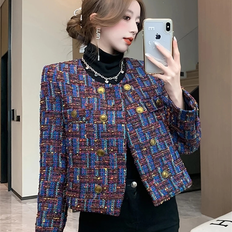 High Quality Elegant Weave Plaid Tweed Jacket Coat Women Blazer Autumn Winter Causal Office Ladies Fashion Suit Jacket 240821