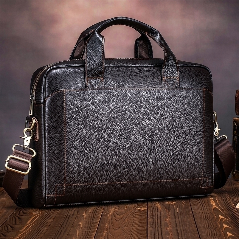 Mens leather handbag top layer cowhide briefcase leather laptop bag diagonal cross office bag 241224wwbj