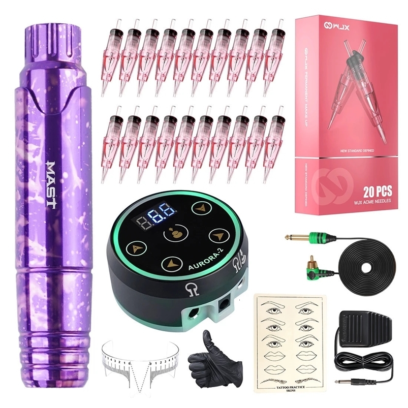 Mast Tattoo P10 RCA Rotary Machine Pen Permanent Makeup Kit With LED Display Power Supply Wjx Cartridge Supplies Set 231229