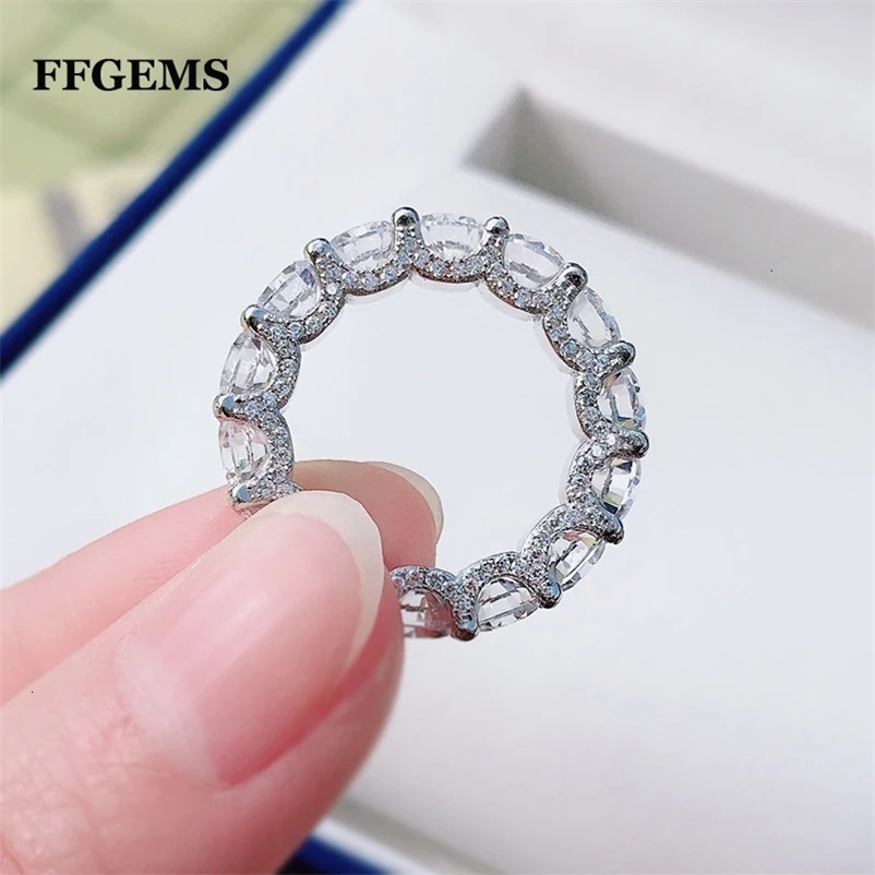 Wedding Rings FFGems Classic 100% 925 Sterling Silver Round Cut Created 5mm Diamonds Gemstone Engagement Couple Rings Fine Jewelry 231027bj
