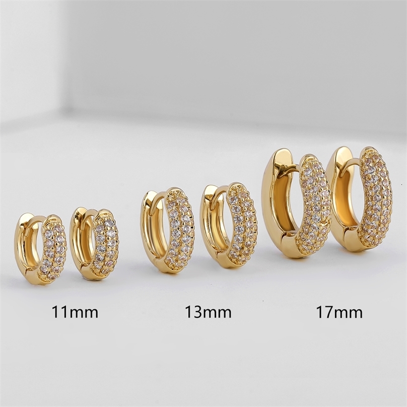 Stud Gold Plated Huggie Earrings with CZ Zircon Thin Ear Hoops Cartilage Earring for Women Round Minimal Piercing Jewelry 230814