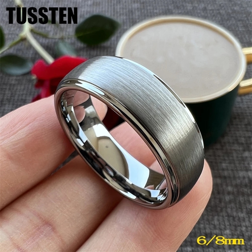 Band Rings Drop TUSSTEN 6MM/8MM Domed Wedding Band Men Women Tungsten Plain Ring Stepped Brushed Finish Comfort Fit 231222bj