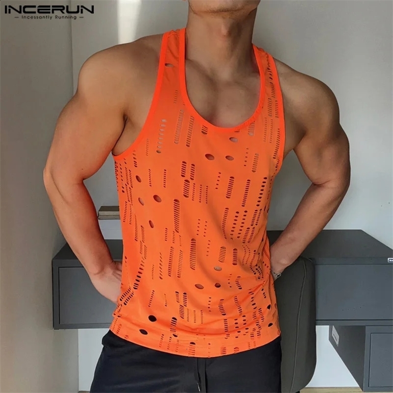 Mens Tank Top Hollow Solid O-Neck Sleeveless Mens Street Tank Top 2024 Fitness Summer Fashion Mens Clothing INCERUN S-5XL250425bj