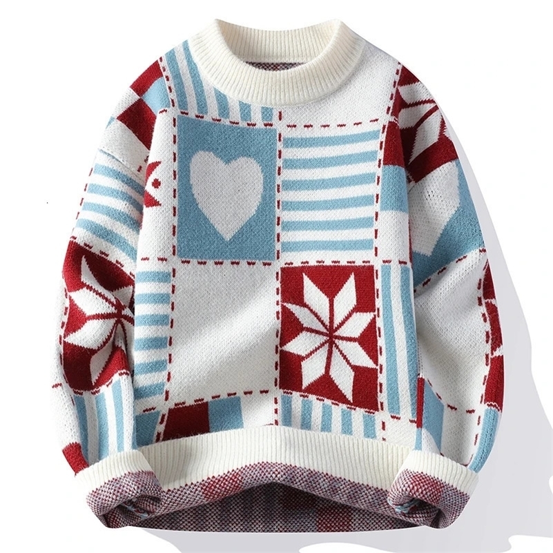 2024 Autumn Winter Top Grade Cashmere Pullovers Korean Fashion Mens Christmas Sweaters Thick Warm Loose Sweater Men 241116