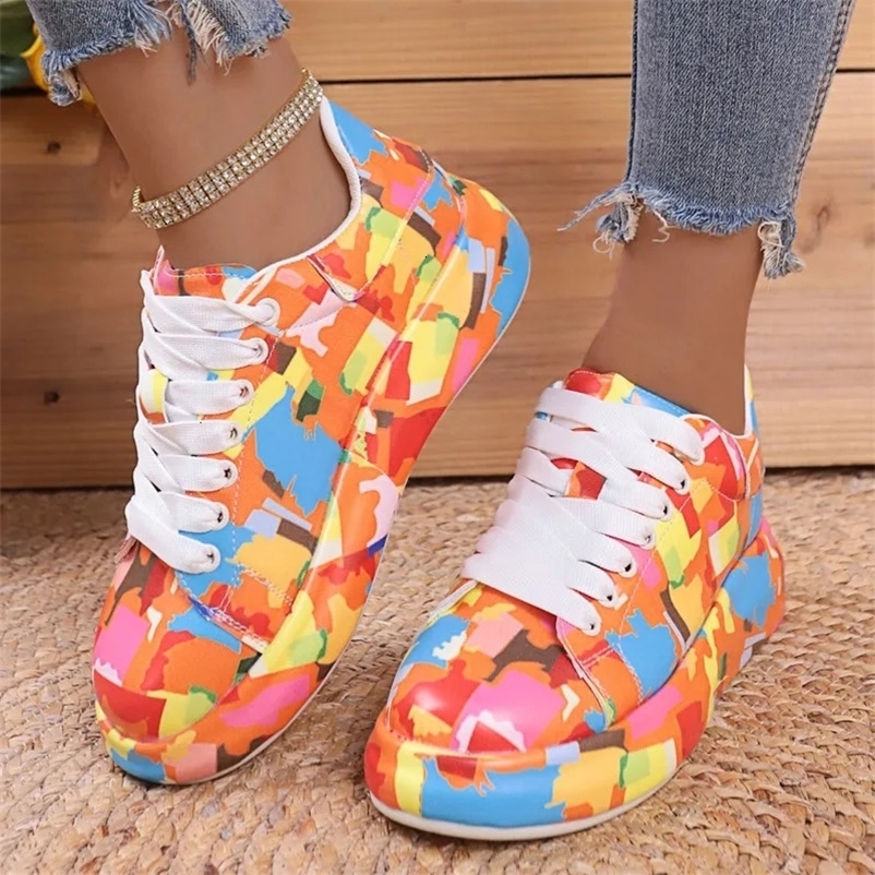 Fashionable Graffiti Sports Shoes for Spring and Autumn Comfortable Thick Soled Womens Shoes for External Wear Trafza 250207bj