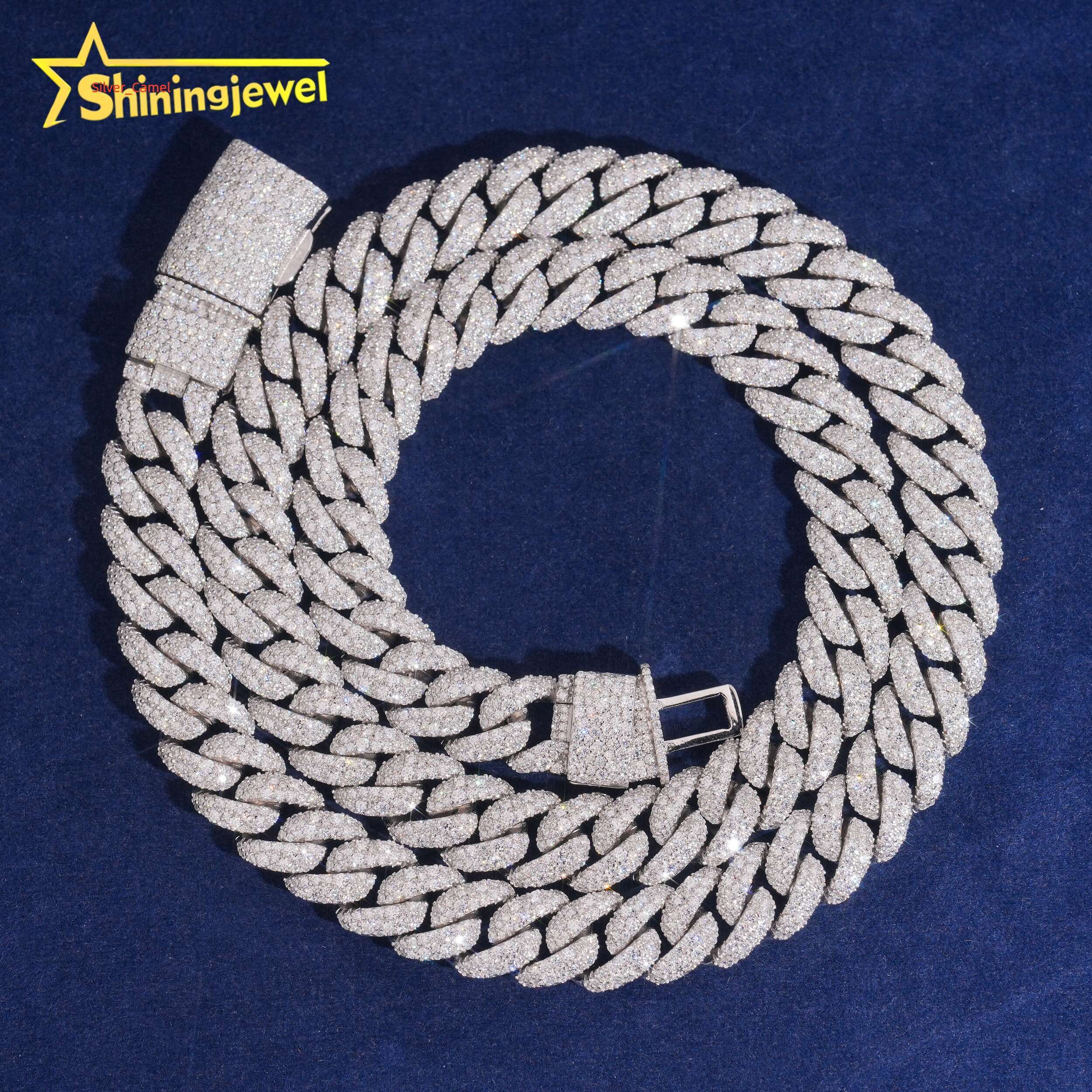 12 mm solide 925 Silver Diamond Cuban Link Chain Hip Hop Bijoux Iced Out Cuban Chain Moissanite Pass Diamond Tester