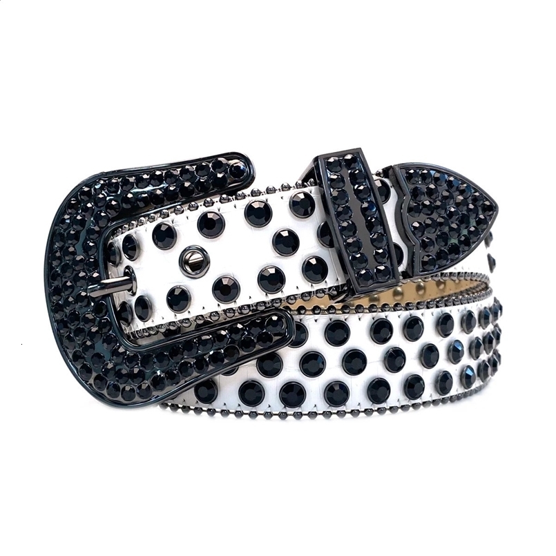 Black White Mens Jeans Rhinestone Womens Belt Western Denim Shiny Rivet Leather HipHop Punk Rock Y2K Style Belt 250430