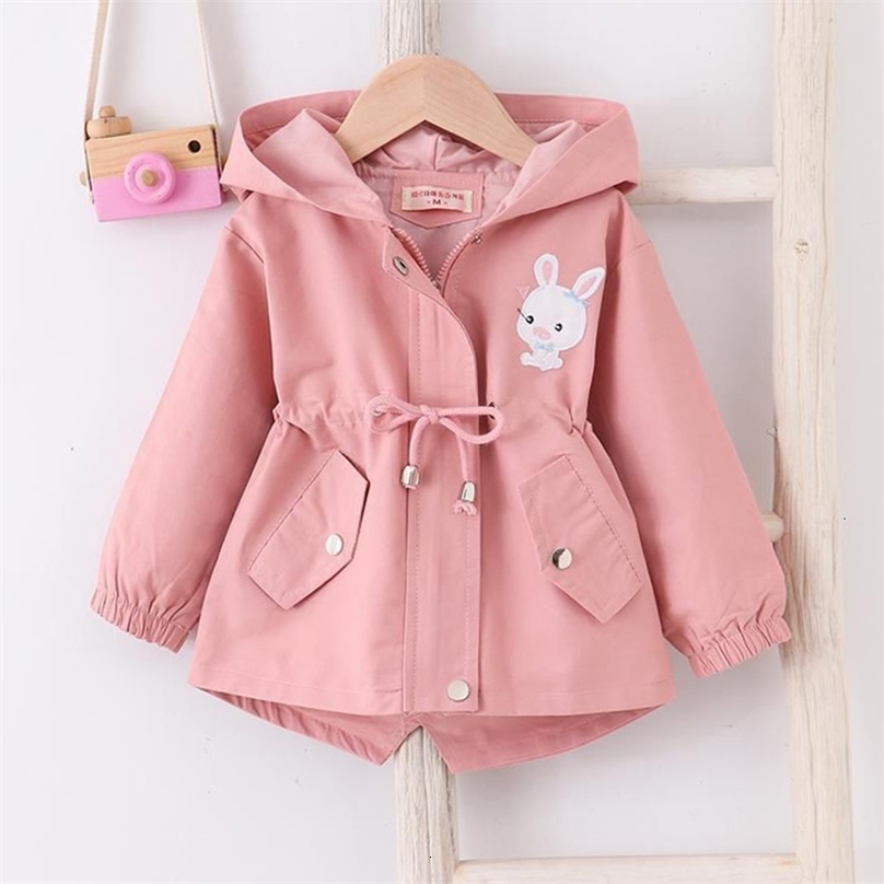 Jackets 1 7 Years Baby Girls Jacket Spring And Autumn Casual Windbreaker Kids Outerwear Cute Rabbit Hooded Coat Clothes 2023 230329