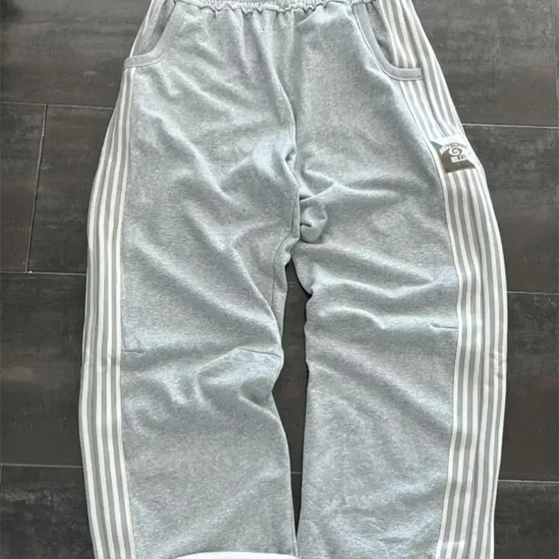 Pantaloni della tuta a strisce retrò coreana pantaloni in stile y2k casual pantaloni dritti oversize oversize pantaloni casual sciolti streetwear 25