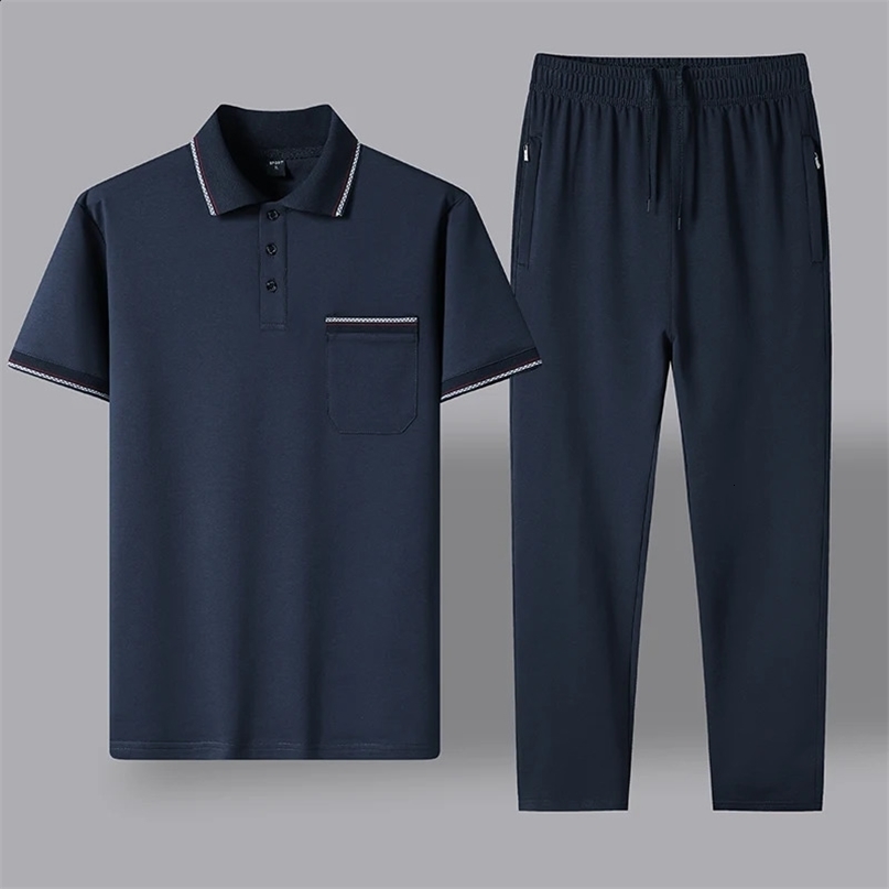 Simplicity Casual Summer Solid Mens Lapel Pockets Button Polo Fashion Shirts Casual Elastic Waist Drawstring Pants Motion Sets 250113