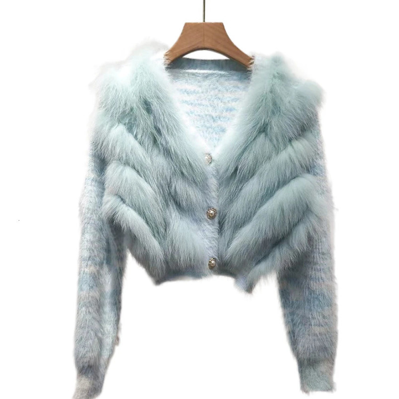 ZDFURS * Fox fur sweater patchwork fur womens short cardigan wool coat fur Spring and Autumn top 241111