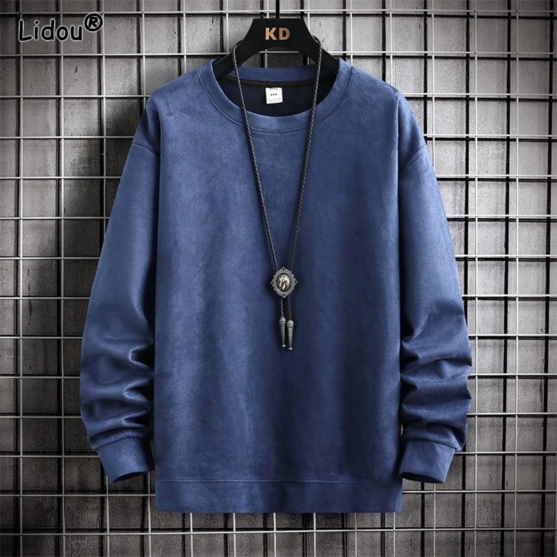 Autumn and Winter American Retro Fashion Simple Solid Round Neck Long Sleeved Casual Loose Oversized Suede Sweater 240823