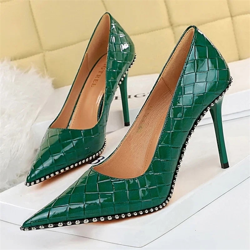 BIGTREE Spring Autumn Rivet Weaving Women Pumps Stiletto Heels Sexy Pointed Toe Party Stripper High Heels Shoes 240615bj