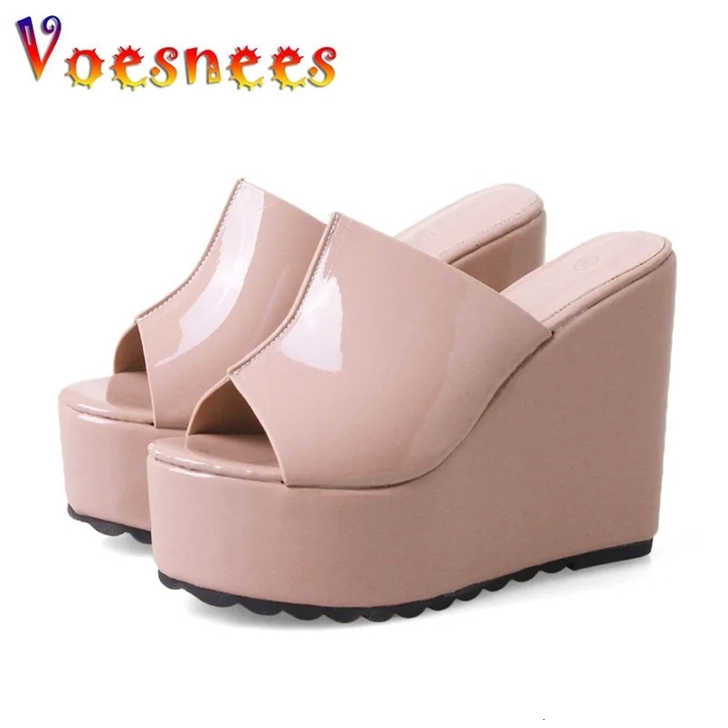 High-heeled Home Women Slippers Waterproof Platform Slides Wedge Sandals Summer Solid Color Simple 12CM High Heel Shoes 250118
