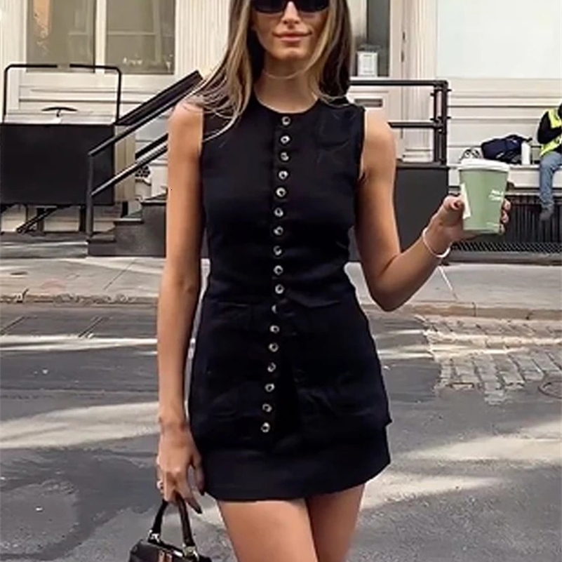 Elegant Single Breasted Long Vest Women Summer O-neck Sleeveless Slim Back Lace Up Tank Tops Fashion Lady Office Waistcoat 241120