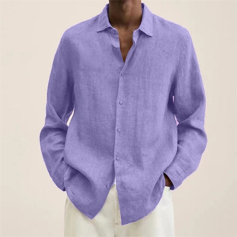 Mens Shirts Casual Cotton Linen tops Spring Summer Solid Color Long Sleeve Blouses Single Breasted Male Top clothes 240816