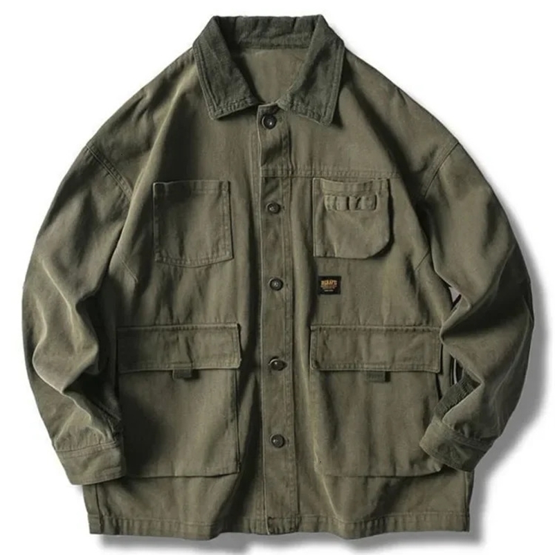 Japanese Streetwear Army Green Cargo Jacket Men Women Spring Clothing Harajuku Coat Korean Fashion Military Casual Workwear Y2K 250214