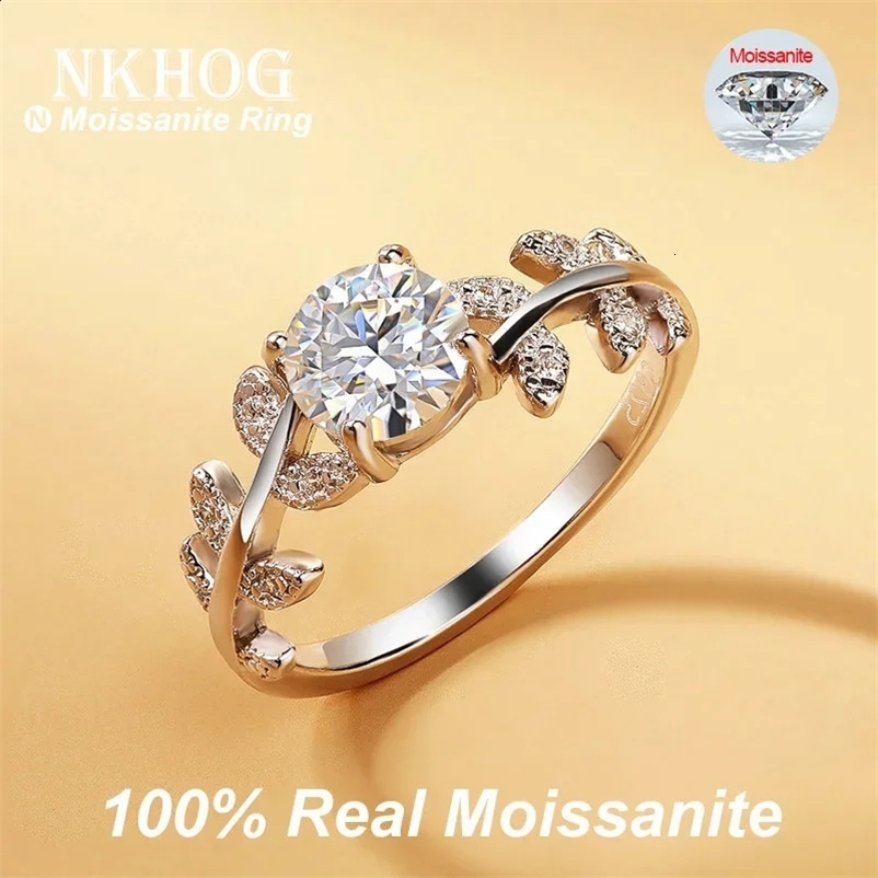Real 1ct Leaf Rings S925 Silver Plated 18k White Gold For Women Band Party Wedding Finger Ring Fine Jewelry With GRA 240125bj