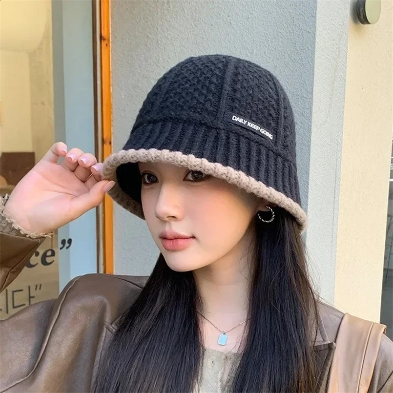 Chapeau de femmes hiver chauds tricot seau chapeau de pêcheur chaud