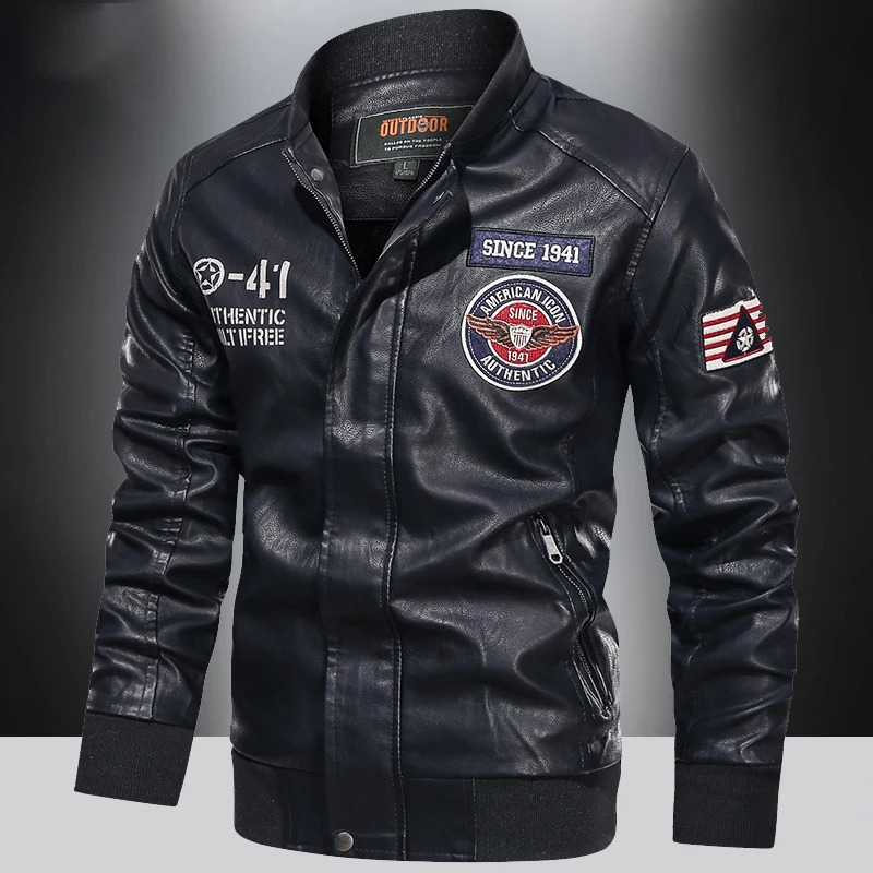 Spring and Autumn Mens Motorcycle Suit Leather jacket Color blocking American baseball collar pilot casual PU leather jacket250920