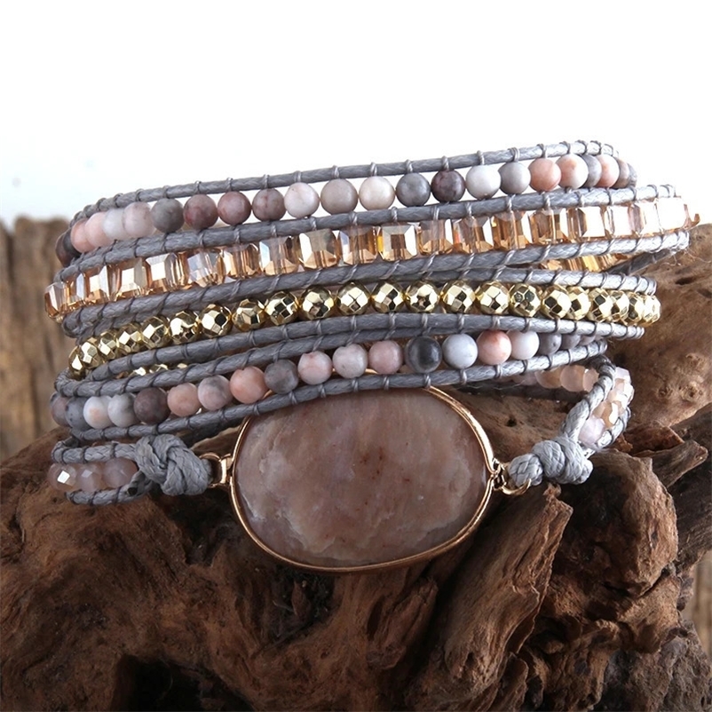 RH Fashion Bohemian Bracelet Pure Plain Rope Natural Stone Charm 5-Strand Woven Wrapped Bracelet Direct 240531bj