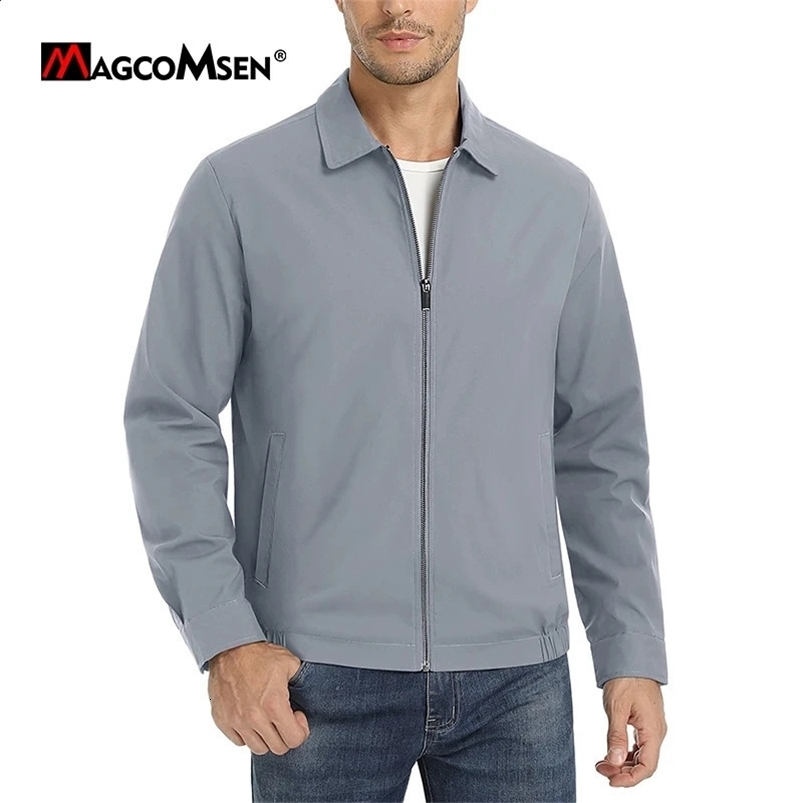MAGCOMSEN Mens Zip-Front Golf Jacket Spring Summer Casual Jacket Solid Color Turn-down Collar Outerwear Hiking Fishing Travel 240816