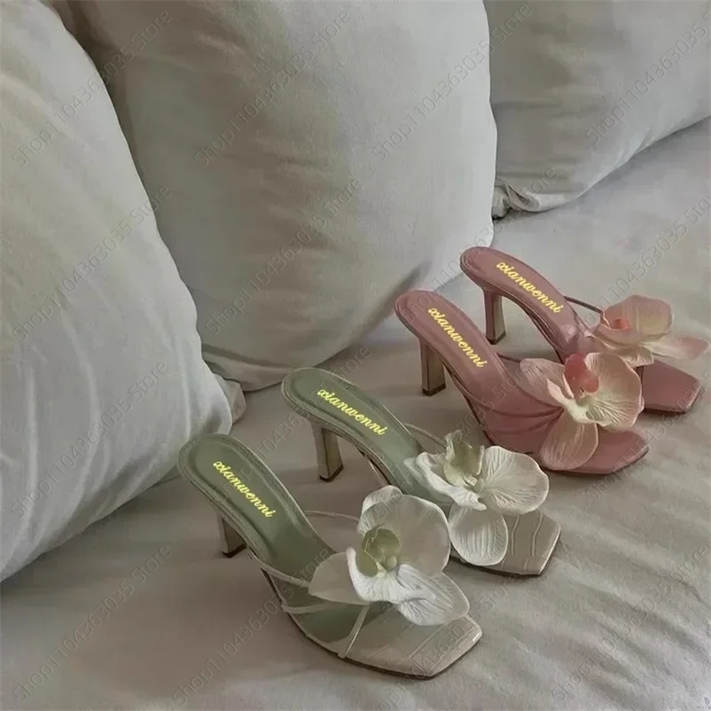 Shoes Female 2025 Summer Elegant Flowers Womens Slippers Casual Fashionable Outer Wear High Heel Slides Women 250214bj