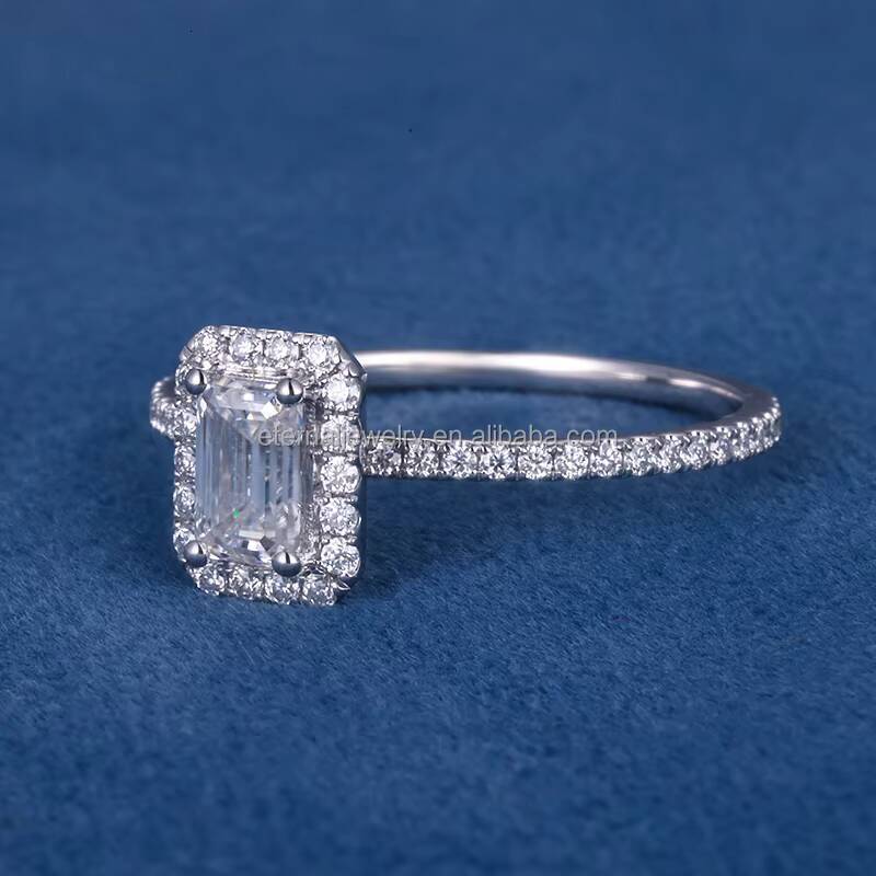 Factory Custom Women S925 Silver 10K 14K 18K Solid Gold 1ct 2ct VVS Emerald Cut Moissanite IGI Lab Grown Diamond Engagement Ring