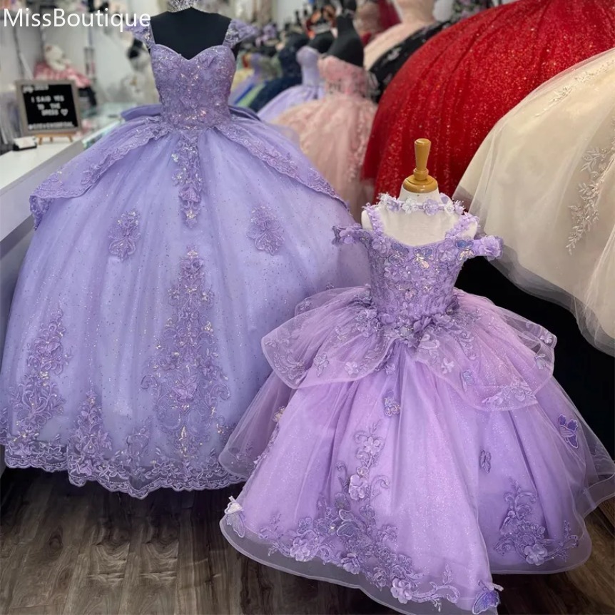 Luxury Glittering Lavender Sweetheart Off-Shoulder Quinceanera Dresses Applique Lace Vestidos De 15 Anos Birthday Party Corset Ball Gown 0923