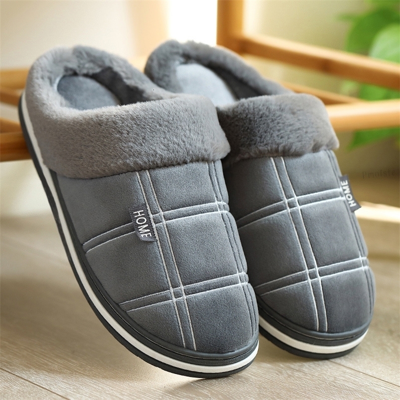 Large size 5051 Plaid House Slippers for Man Memory Foam Winter Plush Indoor Male Shoes Warm Home Slippers 2024 Non Slip Black250906ww