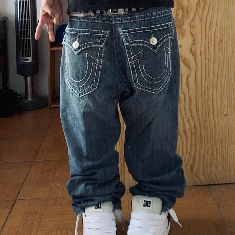 American Fashion Solid Color Washed Baggy Jeans Men Y2K Street Harajuku Vintage Gothic High Waist Wide Leg Trousers 240819