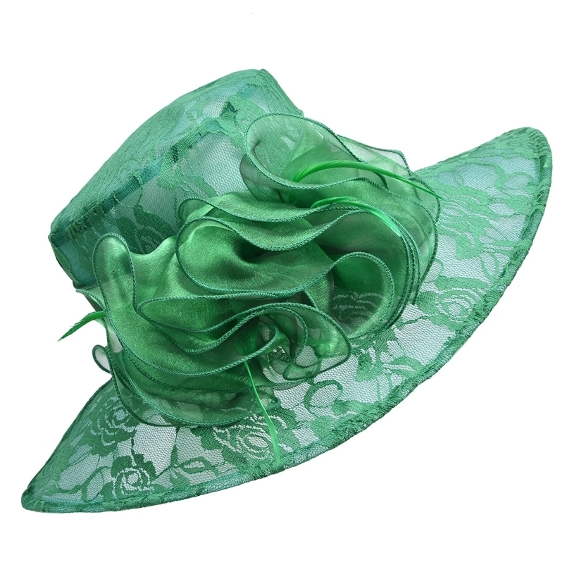 Lawliet Womens Lace Floral Organza Wide Brim Tea Party Church Sun Hat A440 250402