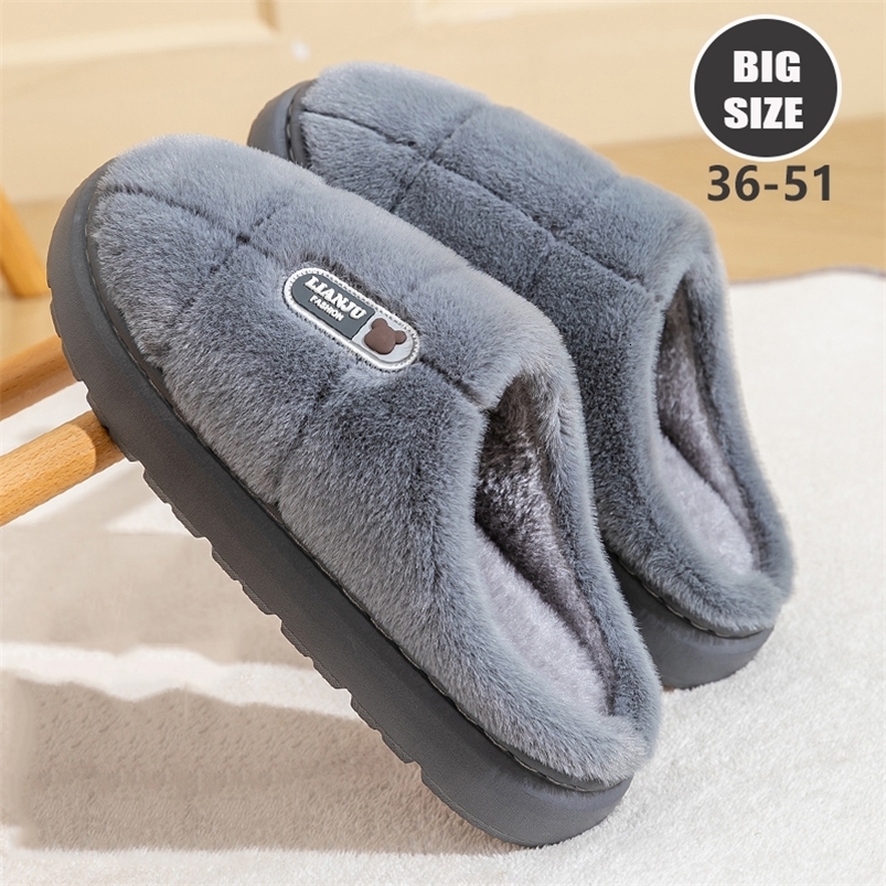Big Size 50 51 Winter Slippers Women Men Thick Sole Indoor Home Warm Couples Shoes NonSlip Flat Platform Womens Cotton Slipper250906ww