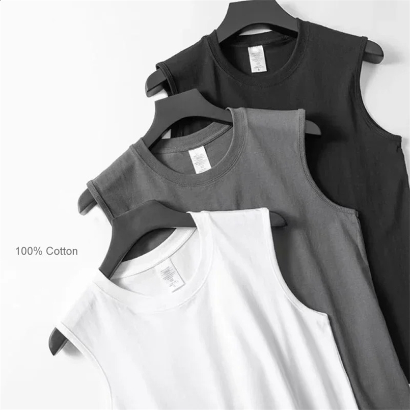 Summer Basic 100% Cotton Men Tank Tops Black White Gray 241230