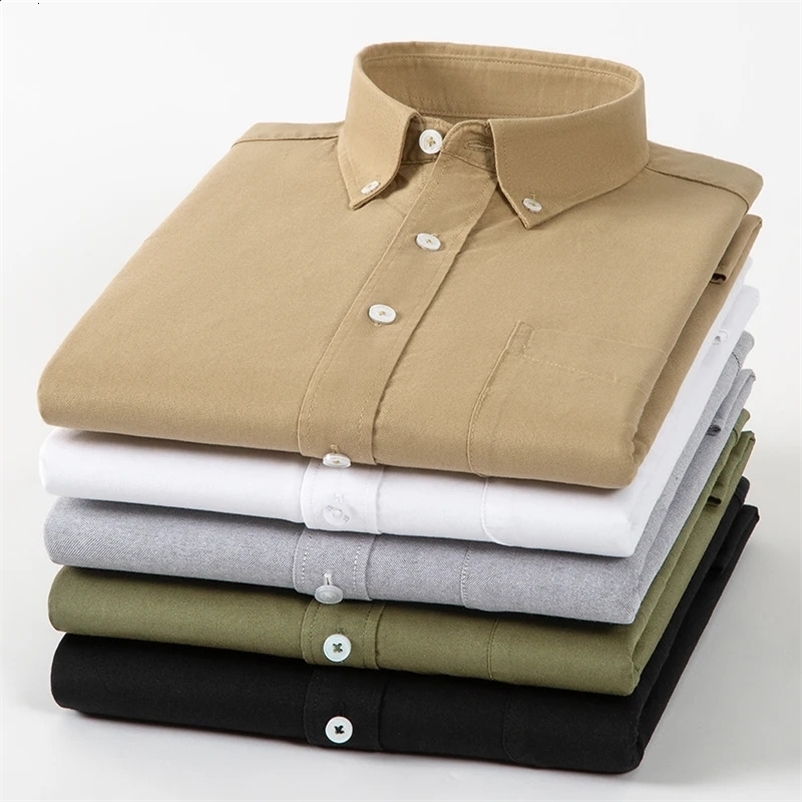 Spring and Autumn Fashion Trend Pure Cotton Youth Fashion Versatile Oxford Solid Color Mens Long Sleeve White Work Shirt 240827