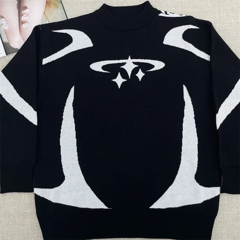 Mens Vintage Knitwear Y2K Stars Graphic Sweaters Winter Harajuku Oversized Pullover Sweater Unisex Aesthetic Casual Clothes 240815