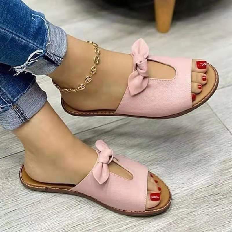 Summer Women Leisure Fashion Bow Flat Sandals Comfortable Soft Bottom Women's Breathable Beach Sandals