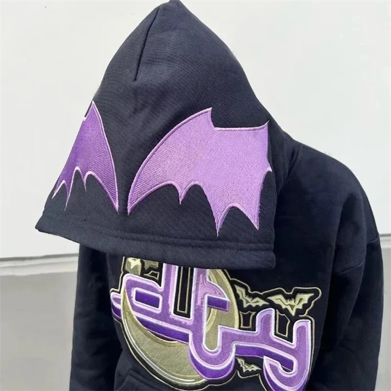 Y2k Autumn Winter Mens And Womens Hoodie Casual Loose Upper Coat With Hat Zipper Wing Pattern Pocket Long Sleeve Hoodie 240131