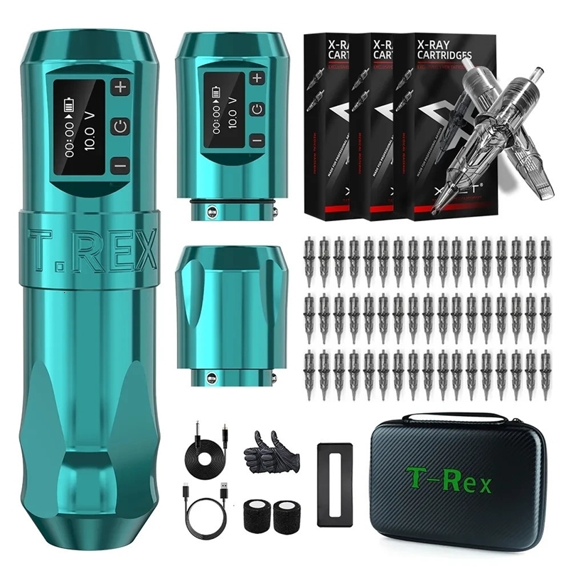 T-Rex Wireless Tattoo Machine Kit Rotaty Battery Pen With Portable Power Pack 2400mAh Cartridge Needles RL RM Tattoo Supplies 231229
