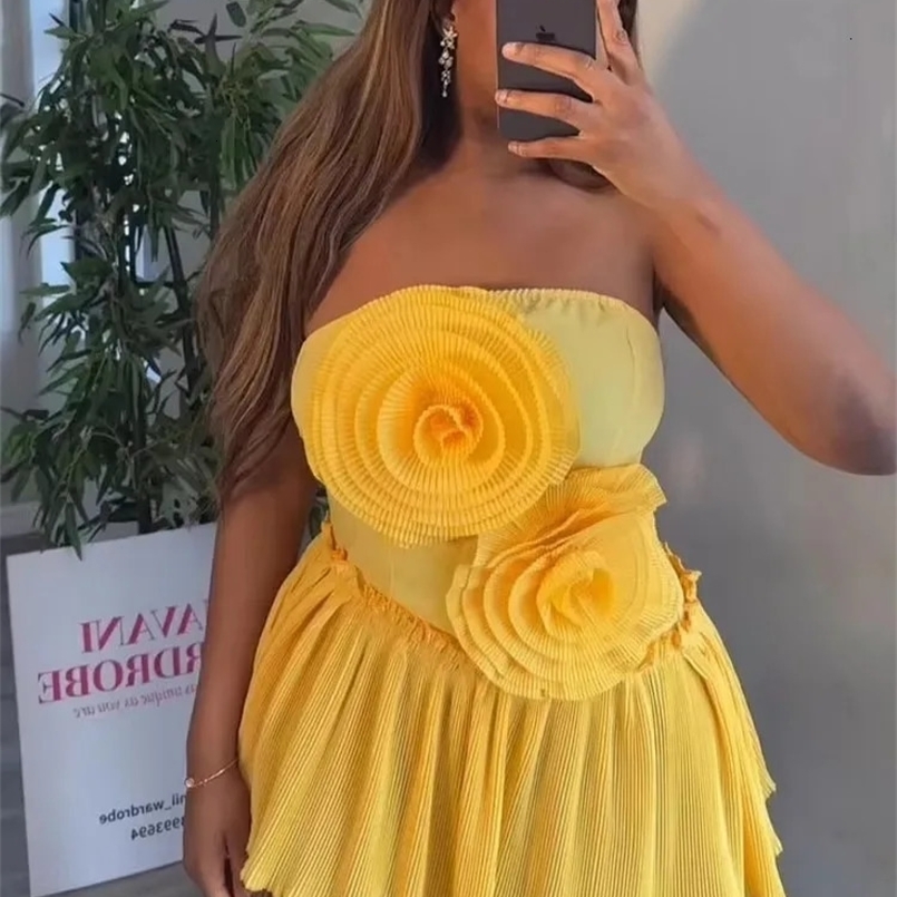 Women Strapless 3D Flower Sleeveless Bodycon Mini Dress Sweet Sexy Birthday Evening Night Party Club Vestidos Dresses 250507