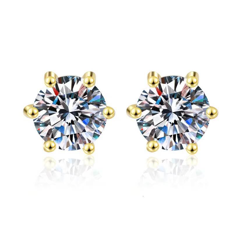 Fine Jewelry S925 Silver Sterling Classic Six Claws 1Ct VVs1 Moissanite Diamond Earrings Plated 18K Gold of Wedding Engagemenmt