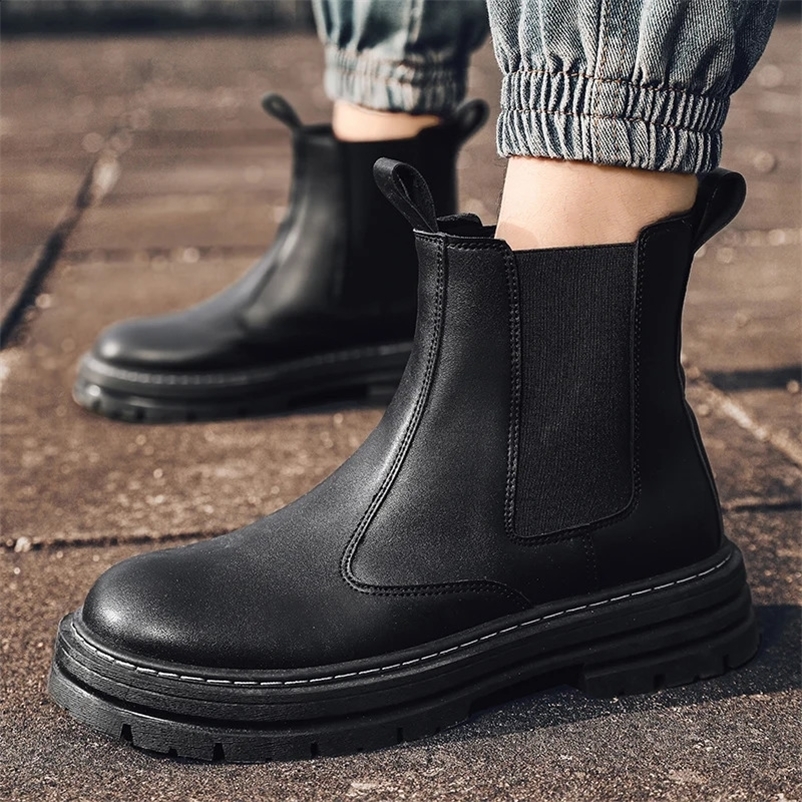 British style mens leather boots mens work shoes 2024 autumn business thick soled boots Chelsea shoes anti slip wearable boots 240821bj