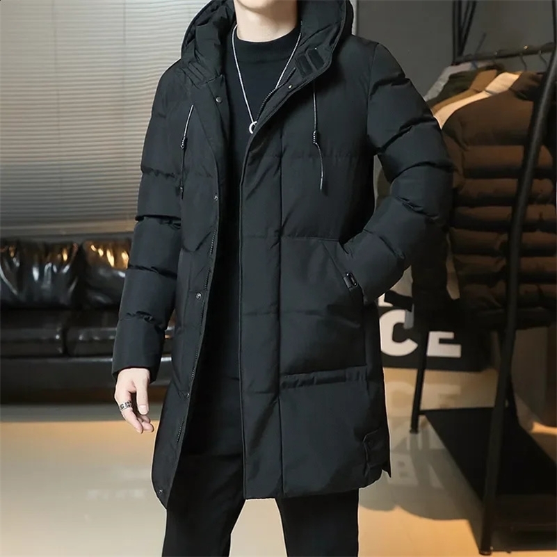 Men Mid-length Thickened Warm Hooded Padded Jackets Plus Size 7XL Winter Jacket Solid Color Casual Puffer Jacket Coats 240826