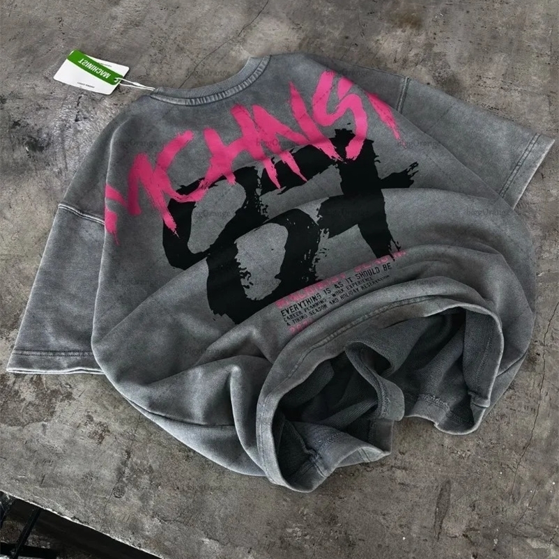 American Trendy Washed Oversized T-shirt Hip-hop Retro Street Print Top Men Y2K Harajuku Casual Cotton Short-sleeved Women 250214