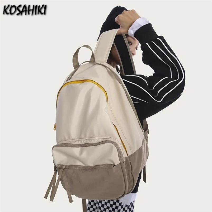 Patchwork Contrast Color Vintage Schoolbag Men Women Simple Casual Travel Rucksacks Y2k All Match Preppy Backpacks High-capacity 240620