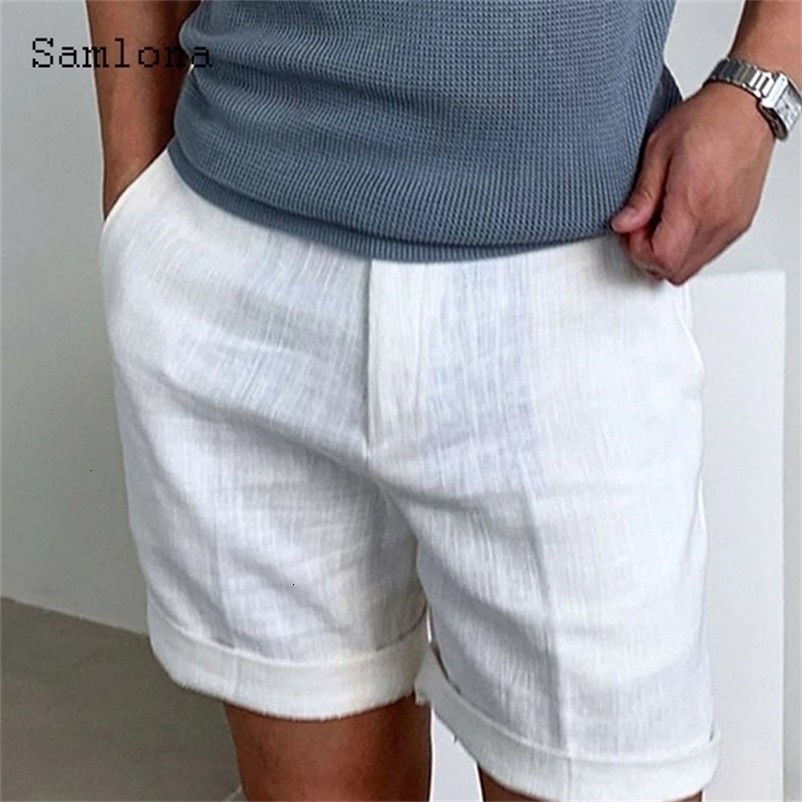 Mens Vintage Boho Cotton Linen Shorts 2024 European Style Casual Beach Short Cross-pant Solid White Khaki Drawstring pants250312bj