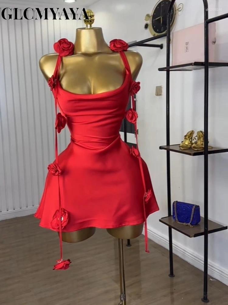 Casual Dresses CM. Women Floral Applique Sleeveless Strap Midi A-line Dress 2025 Summer Holiday Birthday Sexy Club Party Evening