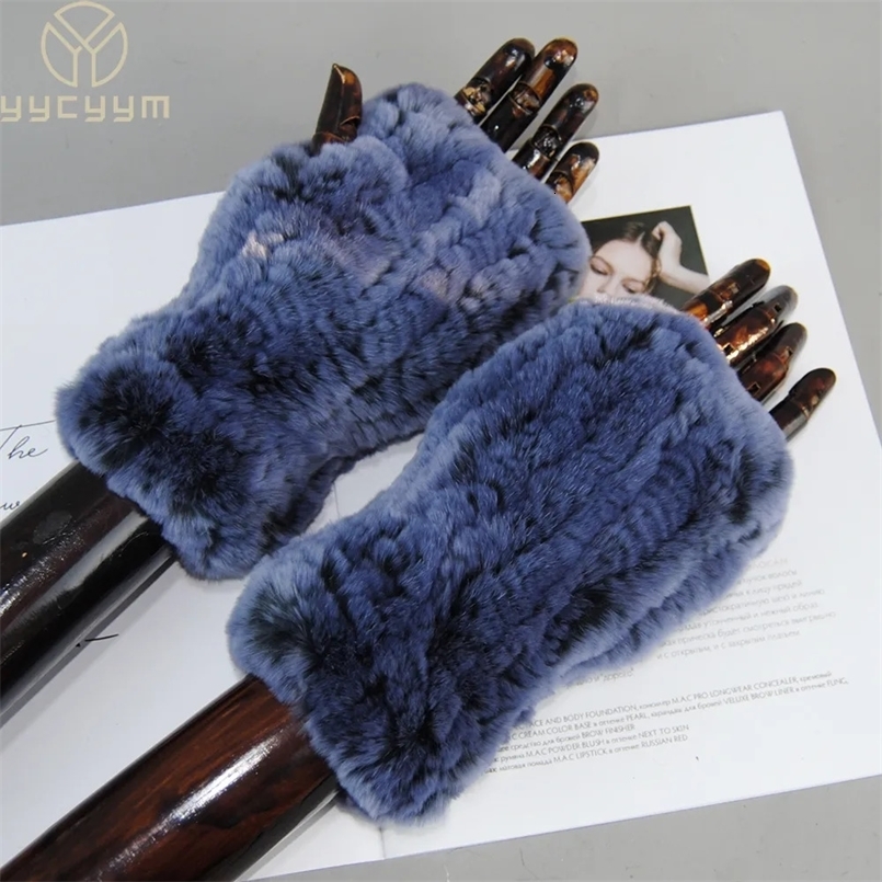 Five Fingers Gloves Arrival Women Knit Fur Mitten Girls 100% Real Genuine Knitted Rex Rabbit Fur Mittens Winter Warm Real Fur Fingerless Gloves 2310
