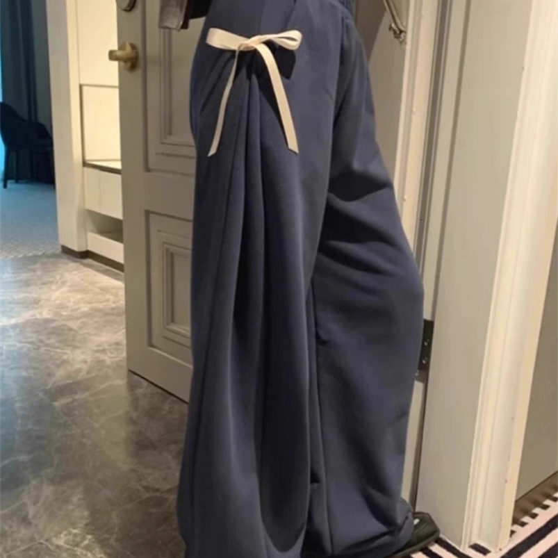 Casual Sweatpants for Women Korean Fashion Y2k Wide Leg Pants Elastic Waist Bandage Bow Joggers Casual Straight Pantalon Femme 240820